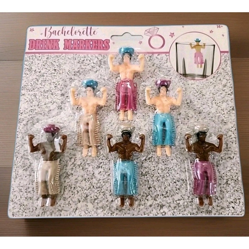 New Lot 6 Bachelorette Drink Markers Sexy Cowboys Girls Night Gay Interest NIB